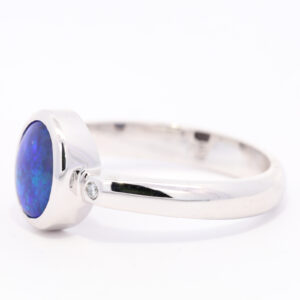 White Gold Blue Purple Green Solid Australian Boulder Opal and Diamond Engagement Ring