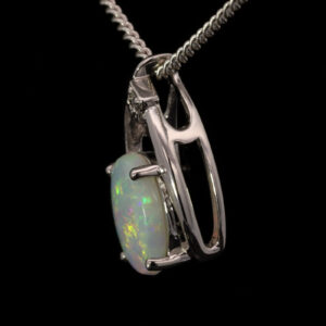 White Gold Blue Green Yellow Orange Solid Australian Crystal Opal Necklace Pendant with Diamond
