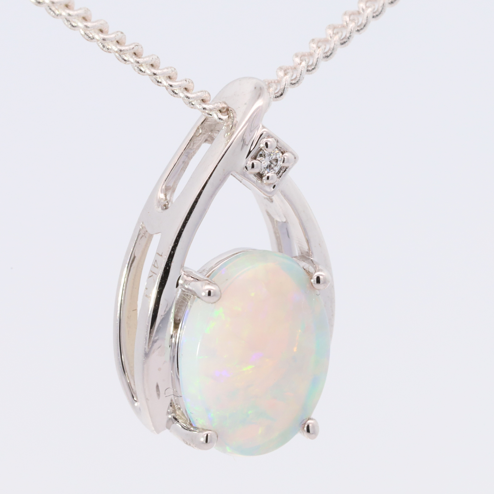White Gold Blue Green Yellow Orange Solid Australian Crystal Opal Necklace Pendant with Diamond