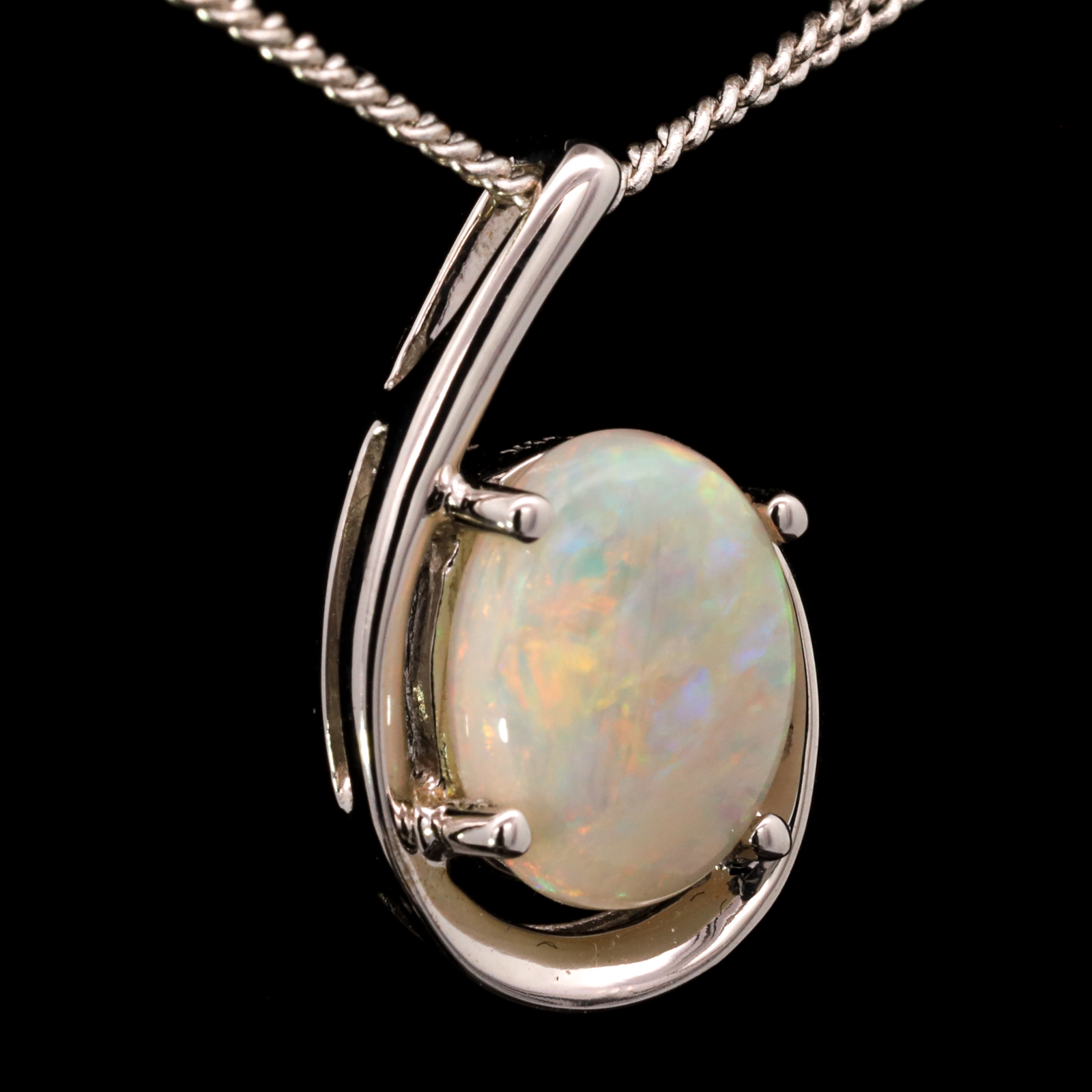 White Gold Blue Green Yellow Orange Pink Solid Australian Crystal Opal Necklace Pendant