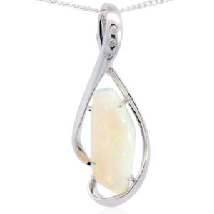 White Gold Green Blue Yellow Orange Solid Australian Crystal Opal and Diamond Necklace Pendant