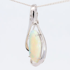 White Gold Green Blue Yellow Orange Solid Australian Crystal Opal and Diamond Necklace Pendant