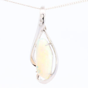 White Gold Green Blue Yellow Orange Solid Australian Crystal Opal and Diamond Necklace Pendant