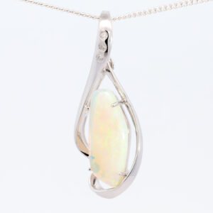 White Gold Green Blue Yellow Orange Solid Australian Crystal Opal and Diamond Necklace Pendant