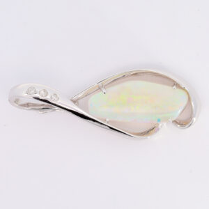 White Gold Green Blue Yellow Orange Solid Australian Crystal Opal and Diamond Necklace Pendant