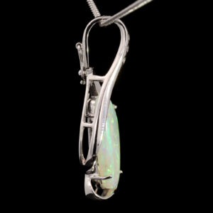 White Gold Green Blue Yellow Orange Solid Australian Crystal Opal and Diamond Necklace Pendant