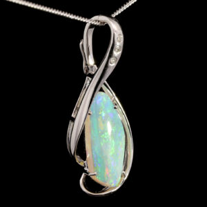 White Gold Green Blue Yellow Orange Solid Australian Crystal Opal and Diamond Necklace Pendant