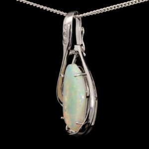 White Gold Green Blue Yellow Orange Solid Australian Crystal Opal and Diamond Necklace Pendant