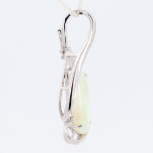 White Gold Green Blue Yellow Orange Solid Australian Crystal Opal and Diamond Necklace Pendant