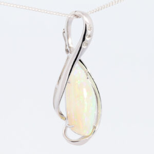 White Gold Green Blue Yellow Orange Solid Australian Crystal Opal and Diamond Necklace Pendant