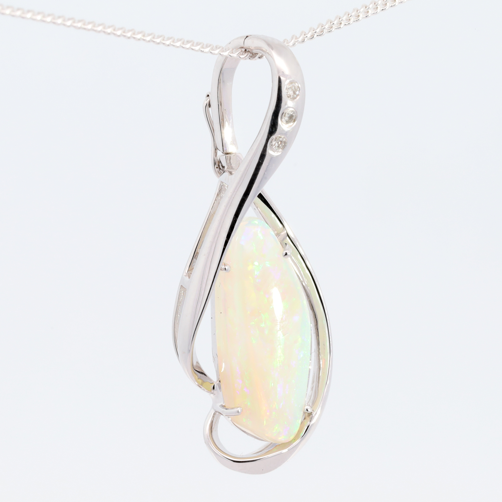 White Gold Green Blue Yellow Orange Solid Australian Crystal Opal and Diamond Necklace Pendant