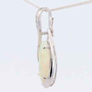 White Gold Green Blue Yellow Orange Solid Australian Crystal Opal and Diamond Necklace Pendant