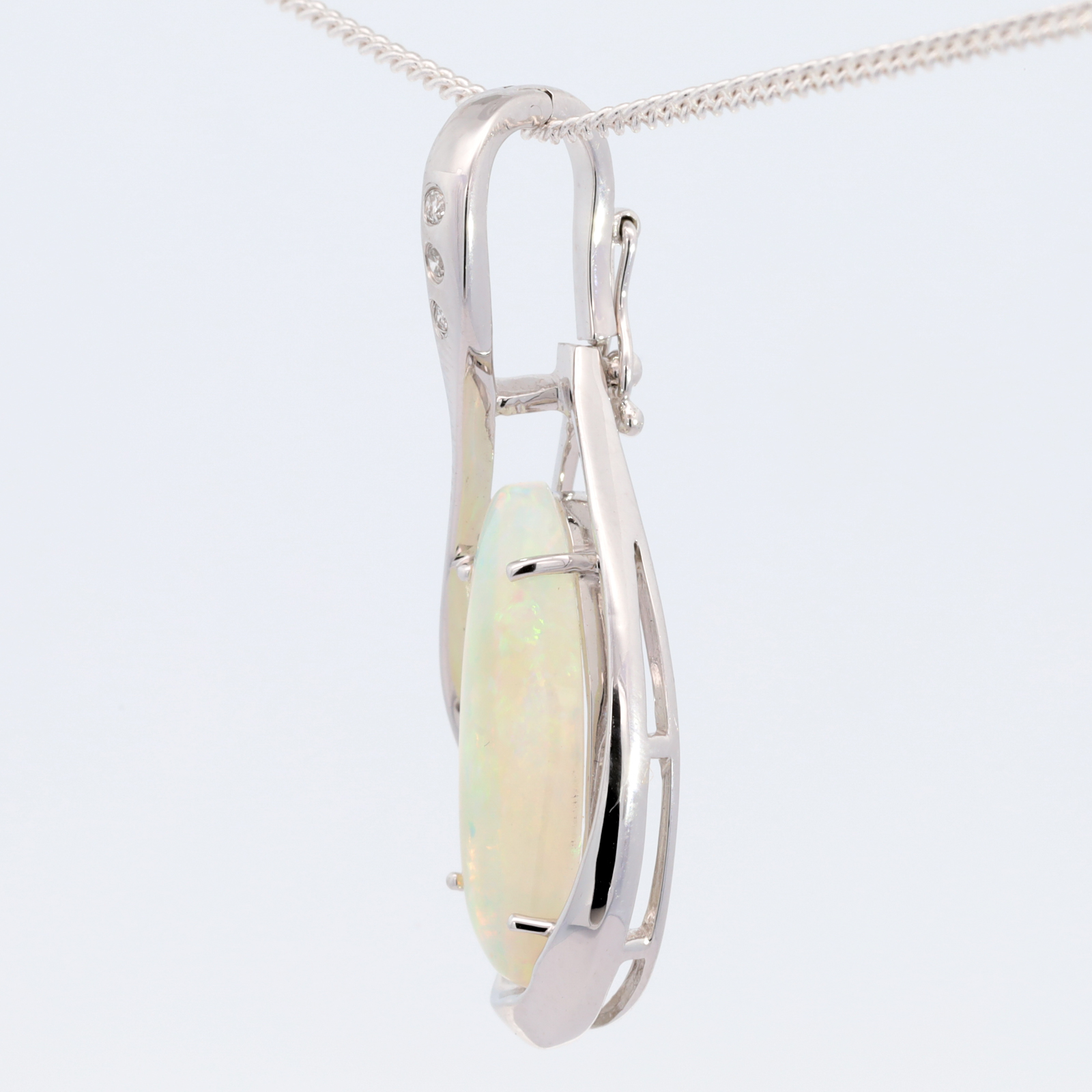 White Gold Green Blue Yellow Orange Solid Australian Crystal Opal and Diamond Necklace Pendant