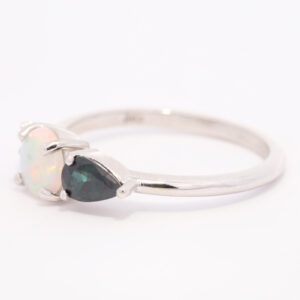 White Gold Blue Green Yellow Orange Pink Solid Australian Crystal Opal Sapphire and Pink Sapphire Ring
