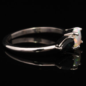 White Gold Blue Green Yellow Orange Pink Solid Australian Crystal Opal Sapphire and Pink Sapphire Ring