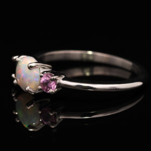 White Gold Blue Green Yellow Orange Pink Solid Australian Crystal Opal Sapphire and Pink Sapphire Ring