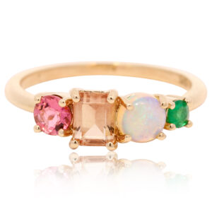 Yellow Gold Blue Green Solid Australian Crystal Opal Topaz Tourmaline and Emerald Ring