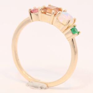 Yellow Gold Blue Green Solid Australian Crystal Opal Topaz Tourmaline and Emerald Ring