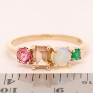 Yellow Gold Blue Green Solid Australian Crystal Opal Topaz Tourmaline and Emerald Ring