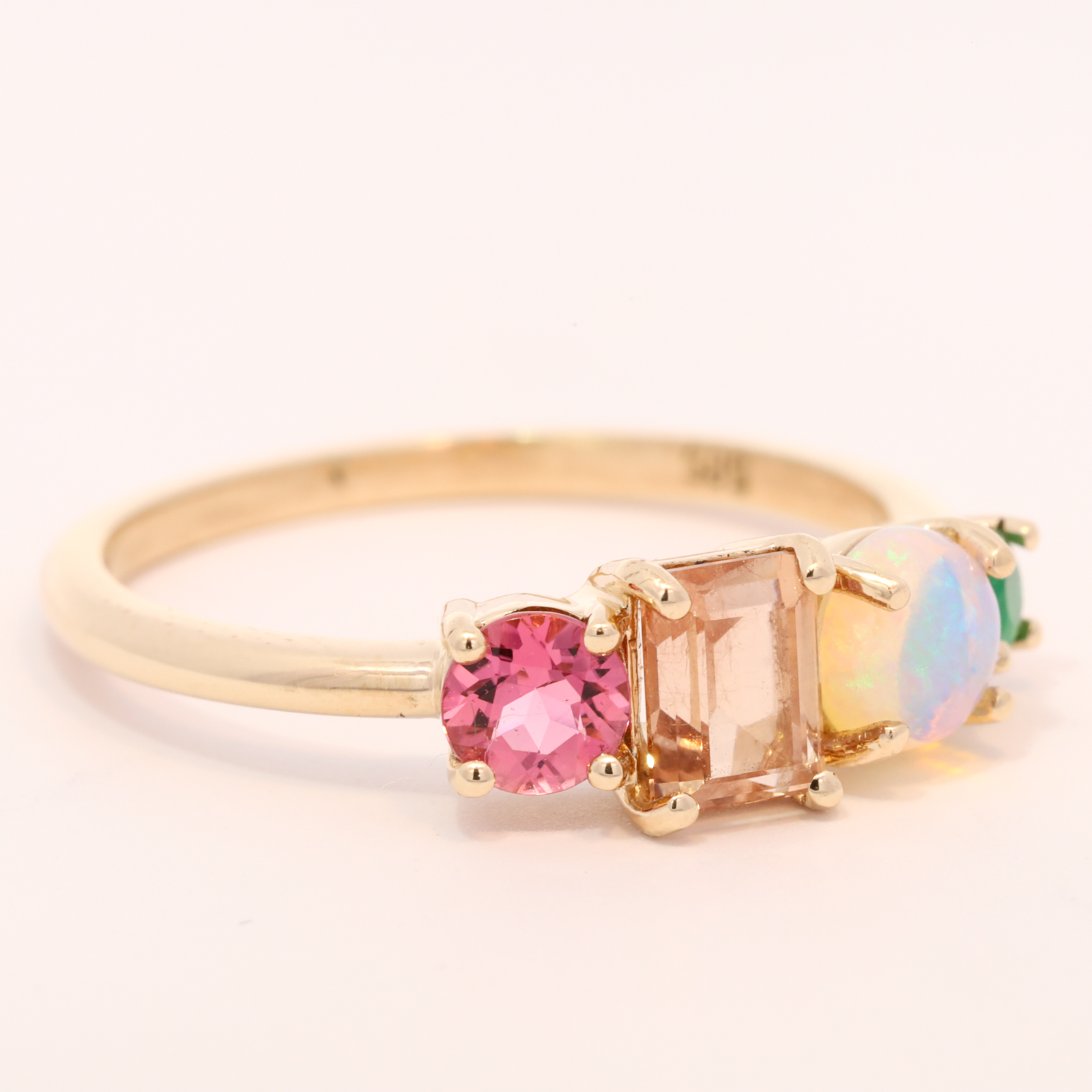 Yellow Gold Blue Green Crystal Opal Topaz Tourmaline and Emerald Ring