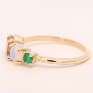 Yellow Gold Blue Green Solid Australian Crystal Opal Topaz Tourmaline and Emerald Ring