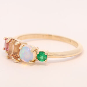 Yellow Gold Blue Green Solid Australian Crystal Opal Topaz Tourmaline and Emerald Ring