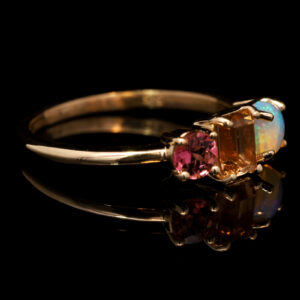 Yellow Gold Blue Green Solid Australian Crystal Opal Topaz Tourmaline and Emerald Ring