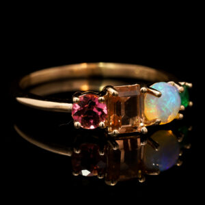 Yellow Gold Blue Green Solid Australian Crystal Opal Topaz Tourmaline and Emerald Ring