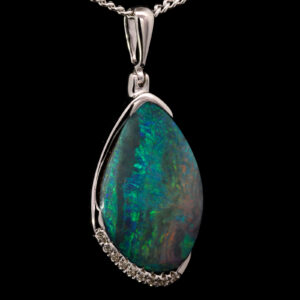 White Gold Blue Green Yellow Orange Pink Solid Australian Boulder Opal and Diamond Necklace Pendant
