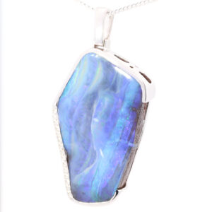 White Gold Blue Green Purple Solid Australian Boulder Opal and Diamond Necklace Pendant