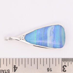 White Gold Blue Green Purple Solid Australian Boulder Opal and Diamond Necklace Pendant