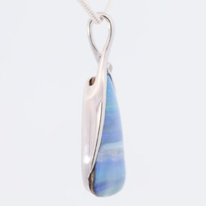 White Gold Blue Green Purple Solid Australian Boulder Opal and Diamond Necklace Pendant