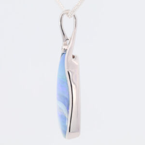 White Gold Blue Green Purple Solid Australian Boulder Opal and Diamond Necklace Pendant