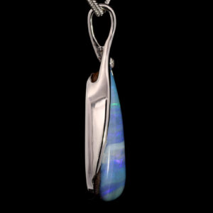 White Gold Blue Green Purple Solid Australian Boulder Opal and Diamond Necklace Pendant