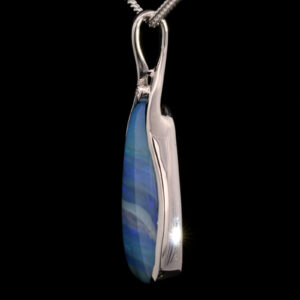 White Gold Blue Green Purple Solid Australian Boulder Opal and Diamond Necklace Pendant