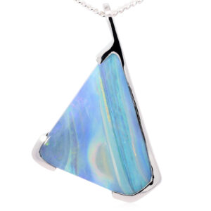 White Gold Blue Green Purple Solid Australian Boulder Opal Necklace Pendant