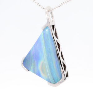 White Gold Blue Green Purple Solid Australian Boulder Opal Necklace Pendant