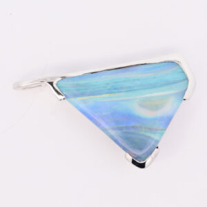 White Gold Blue Green Purple Solid Australian Boulder Opal Necklace Pendant