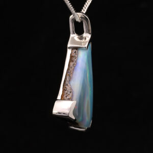 White Gold Blue Green Purple Solid Australian Boulder Opal Necklace Pendant