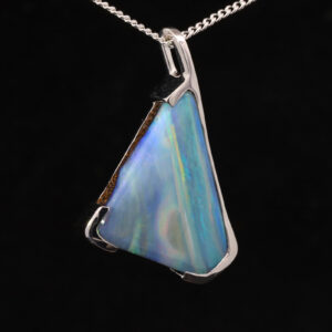 White Gold Blue Green Purple Solid Australian Boulder Opal Necklace Pendant