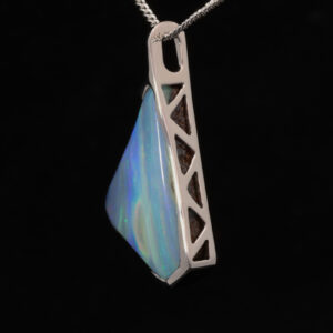 White Gold Blue Green Purple Solid Australian Boulder Opal Necklace Pendant