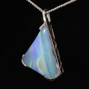 White Gold Blue Green Purple Solid Australian Boulder Opal Necklace Pendant