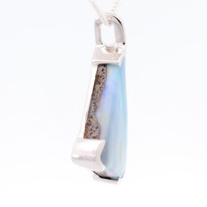 White Gold Blue Green Purple Solid Australian Boulder Opal Necklace Pendant