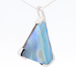 White Gold Blue Green Purple Solid Australian Boulder Opal Necklace Pendant