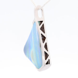 White Gold Blue Green Purple Solid Australian Boulder Opal Necklace Pendant