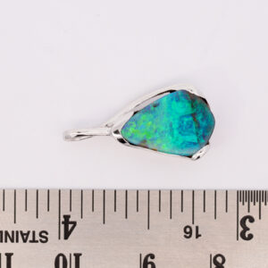 White Gold Blue Green Yellow Solid Australian Boulder Opal Necklace Pendant