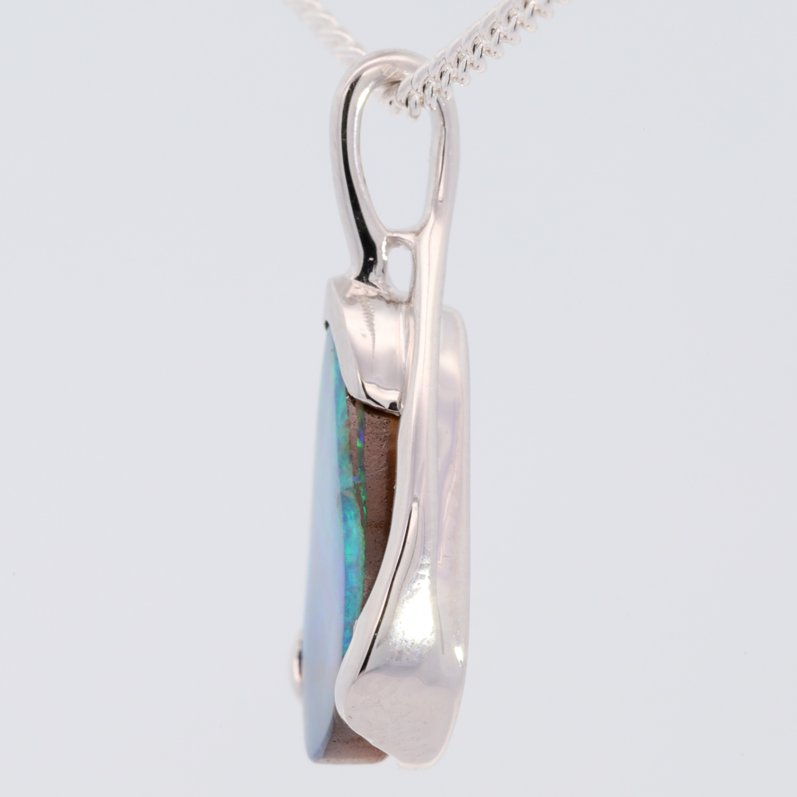 White Gold Blue Green Yellow Solid Australian Boulder Opal Necklace Pendant