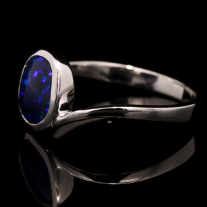 White Gold Blue Purple Solid Australian Black Opal Ring