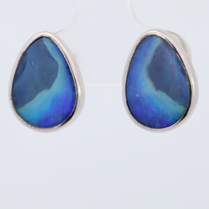 Sterling Silver Blue Green Purple Solid Australian Boulder Opal Earrings