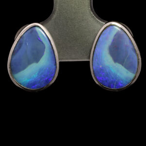 Sterling Silver Blue Green Purple Solid Australian Boulder Opal Earrings